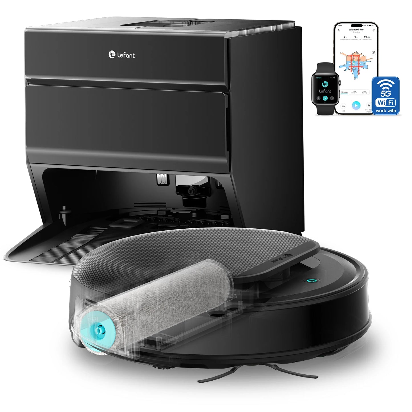 Lefant M5 Robot Aspirateur Laveur Intelligent 18 000 Pa | Brosse Auto-Nettoyante, Station Automatique, Navigation LiDAR dTOF, Sans Effort