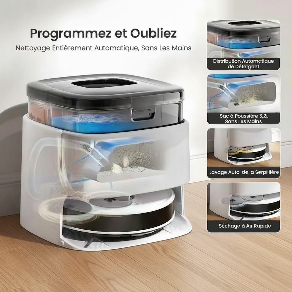 Lefant M3L Robot Aspirateur Laveur Intelligent avec Station Automatique | 12 000 Pa, LiDAR dTOF, Auto-Vidange, Lavage & Séchage Automatique
