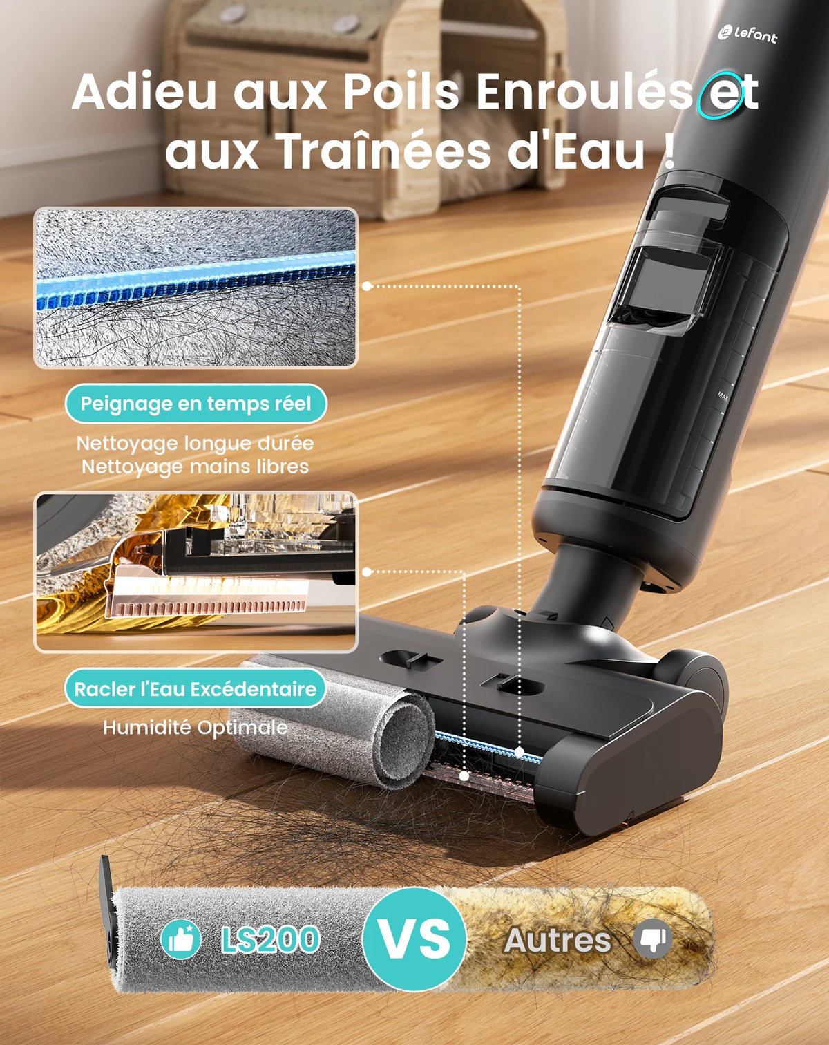 Lefant LS200 – Aspirateur Laveur Sans Fil 3-en-1 Intelligent | 13 000 Pa, Auto-Nettoyage, Nettoyage des Bords