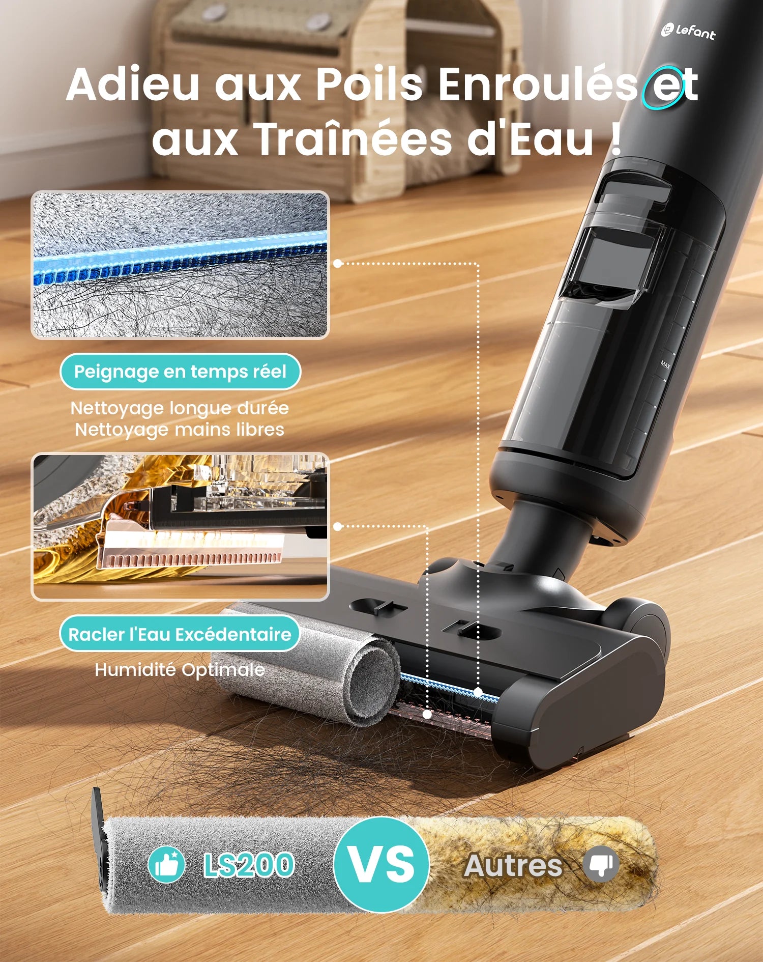 Lefant LS200 – Aspirateur Laveur Sans Fil 3-en-1 Intelligent | 13 000 Pa, Auto-Nettoyage, Nettoyage des Bords