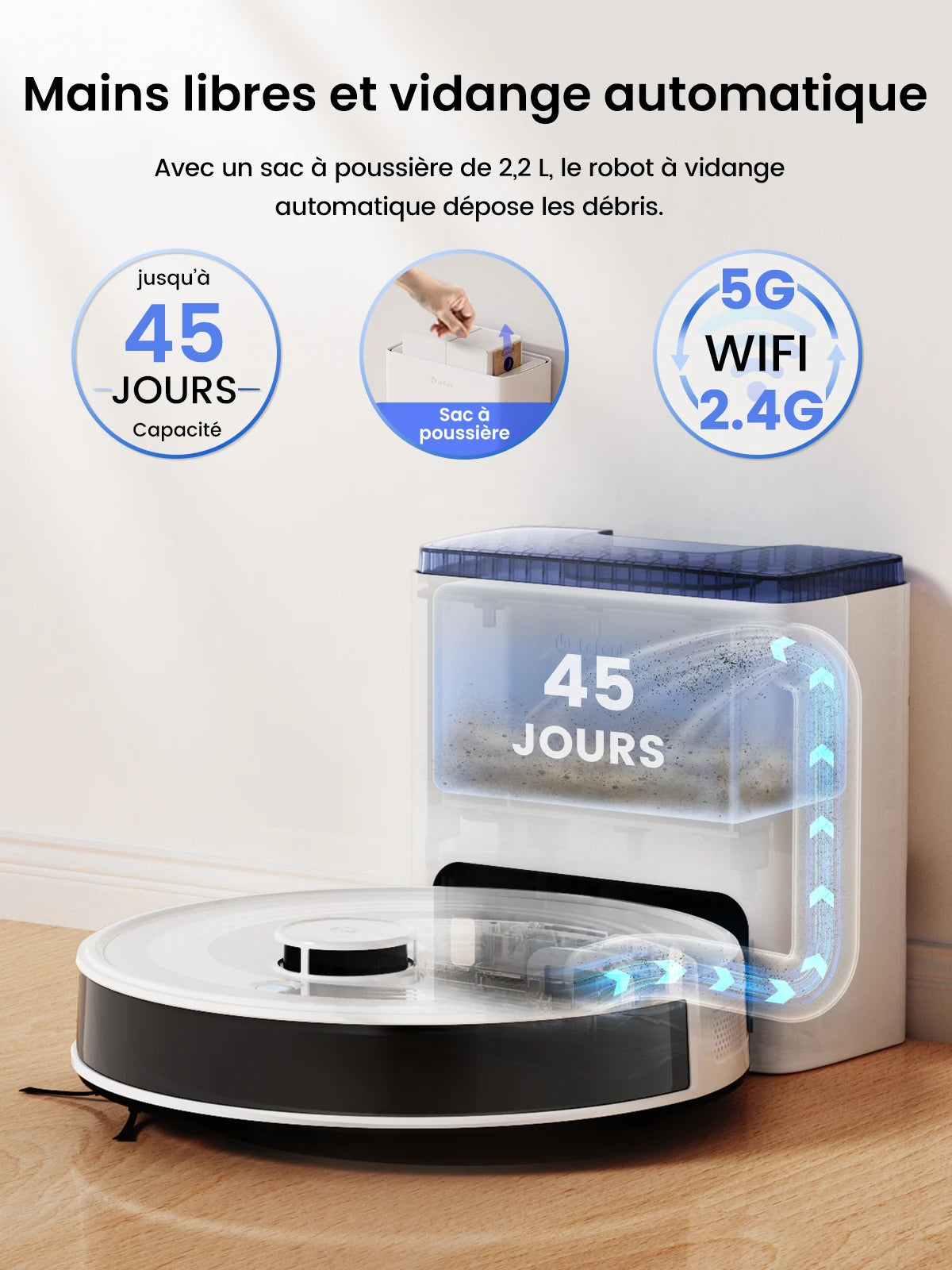 Lefant M2L Plus Robot Aspirateur Laveur avec Station Automatique | 6000 Pa, Navigation LiDAR, Cartographie Multi-Étages, Idéal Poils d’Animaux