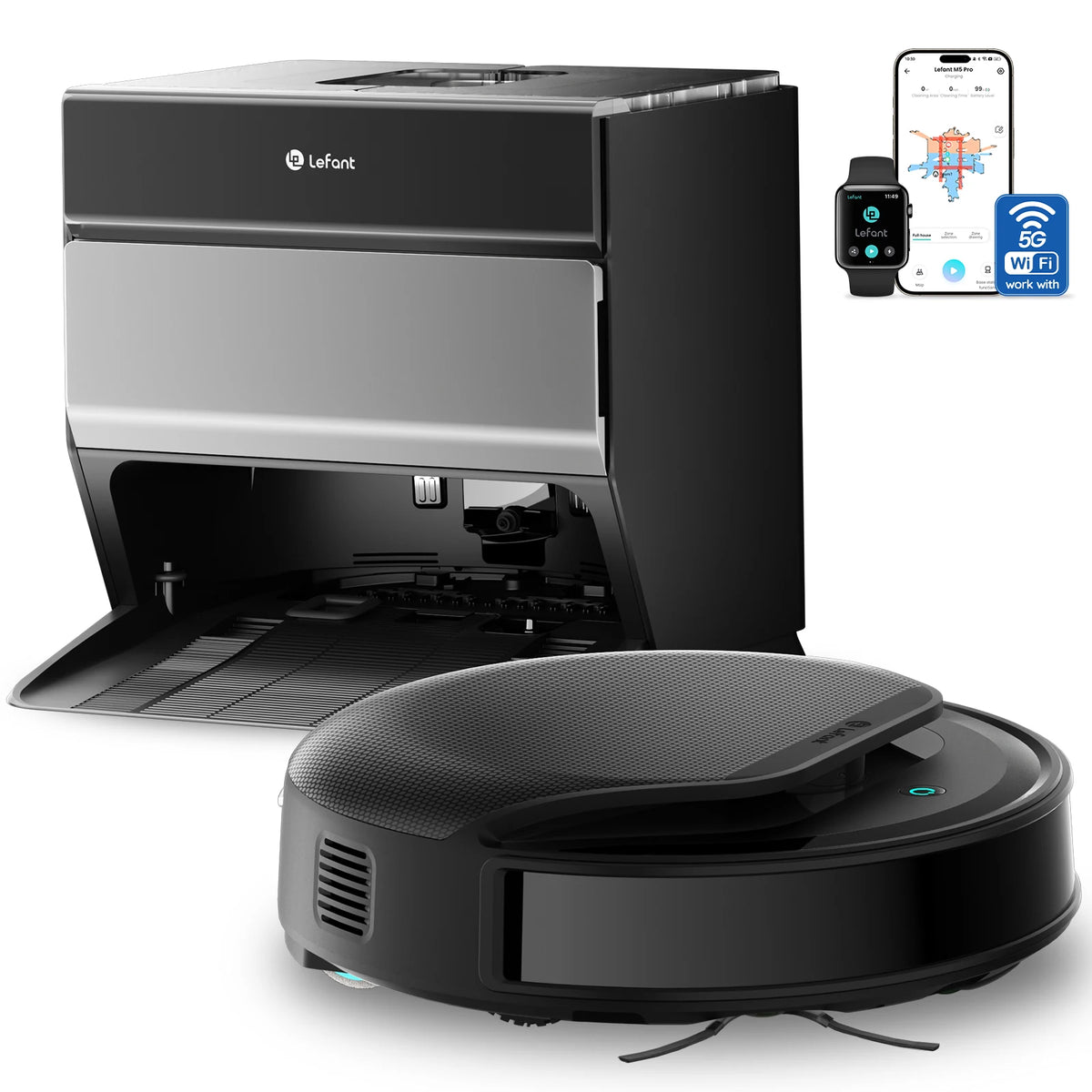 Lefant M5 Robot Aspirateur Laveur Intelligent 18 000 Pa | Brosse Auto-Nettoyante, Station Automatique, Navigation LiDAR dTOF, Sans Effort