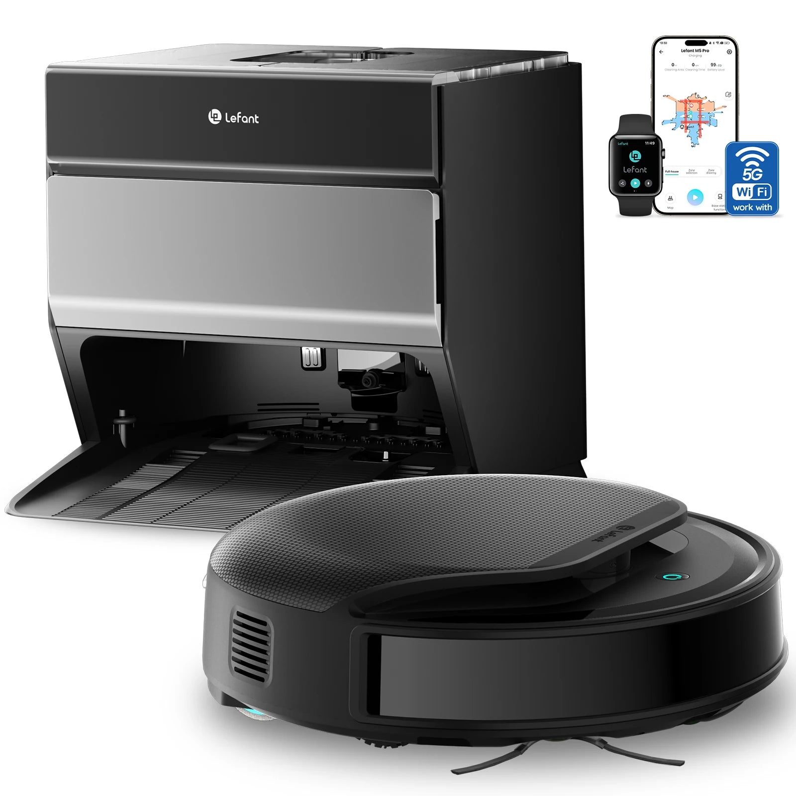 Lefant M5 Robot Aspirateur Laveur Intelligent 18 000 Pa | Brosse Auto-Nettoyante, Station Automatique, Navigation LiDAR dTOF, Sans Effort